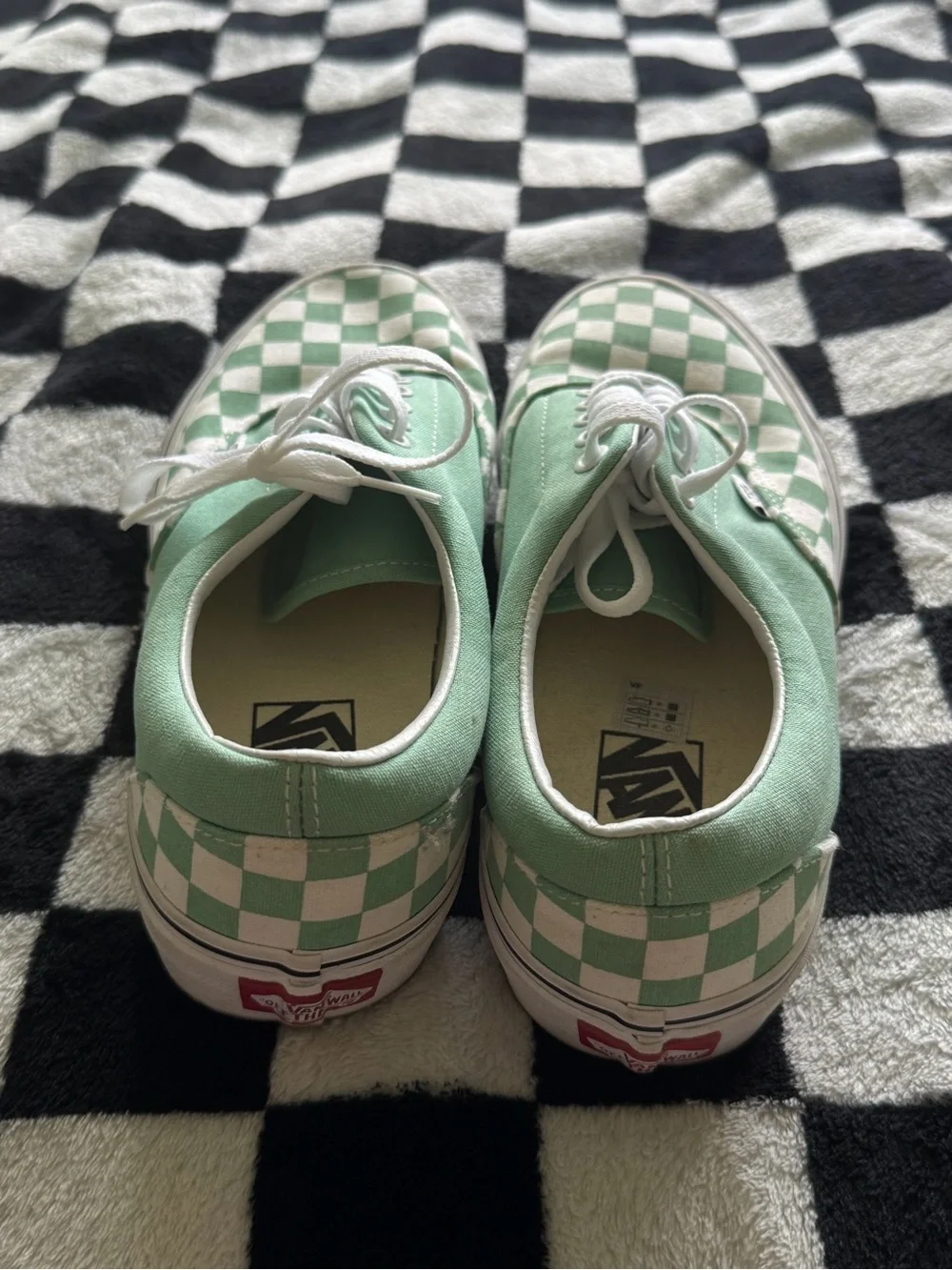 Vans Mint Green and White Checkerboard Low-Top Sneakers